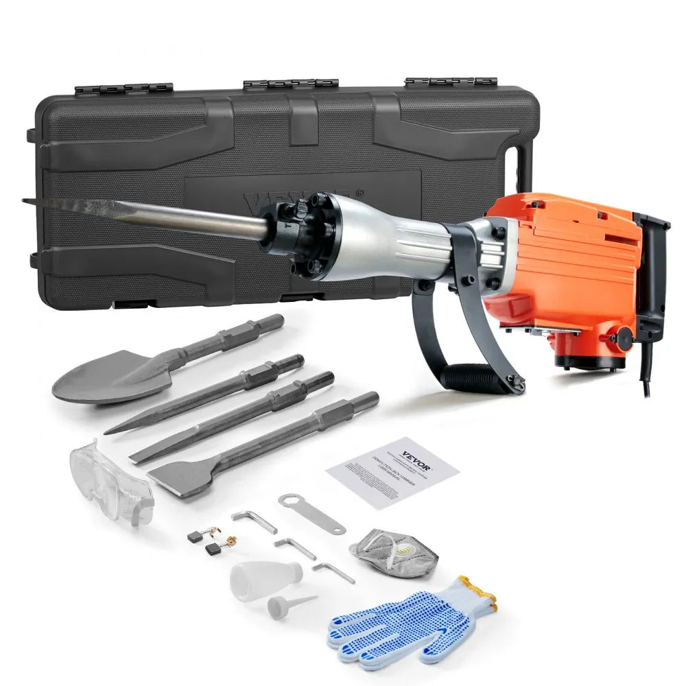 Electric Demolition 2200W — Breaks Concrete, Stone and Brick with 4 Chisels Included