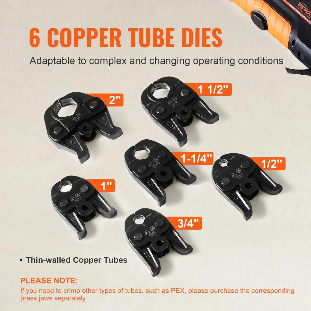 CrimpForce Pro 18 V crimping tool for copper, stainless steel, and PEX in 3 seconds—32 kN of professional-grade power right in the palm of your hand.