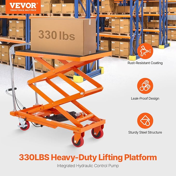 HydraLift X "Professional Hydraulic Scissor Lift Table — Maximum Load Capacity: 330 lbs"