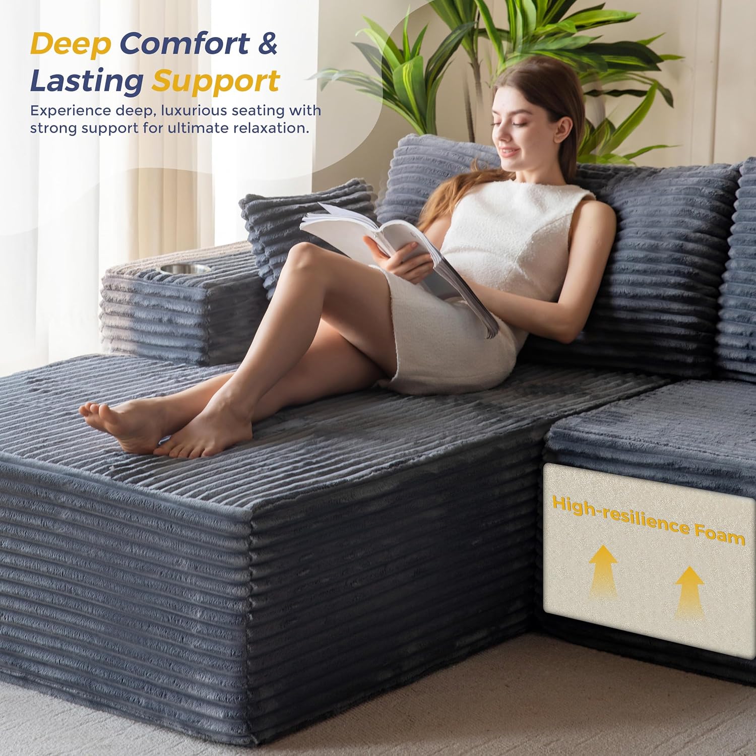NestSofa Pro “The L-shaped sofa that fits your space: no assembly, no tools, no hassle.”